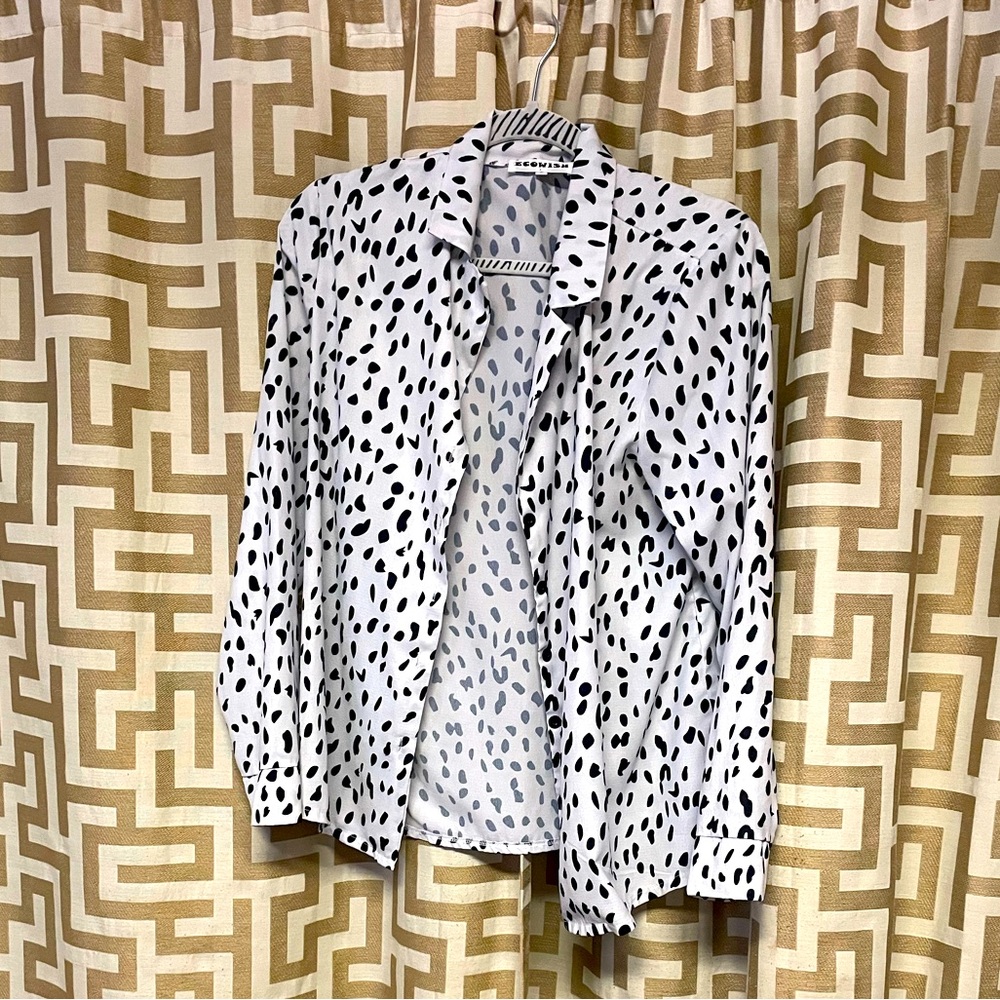 Black and white button up dress shirt.